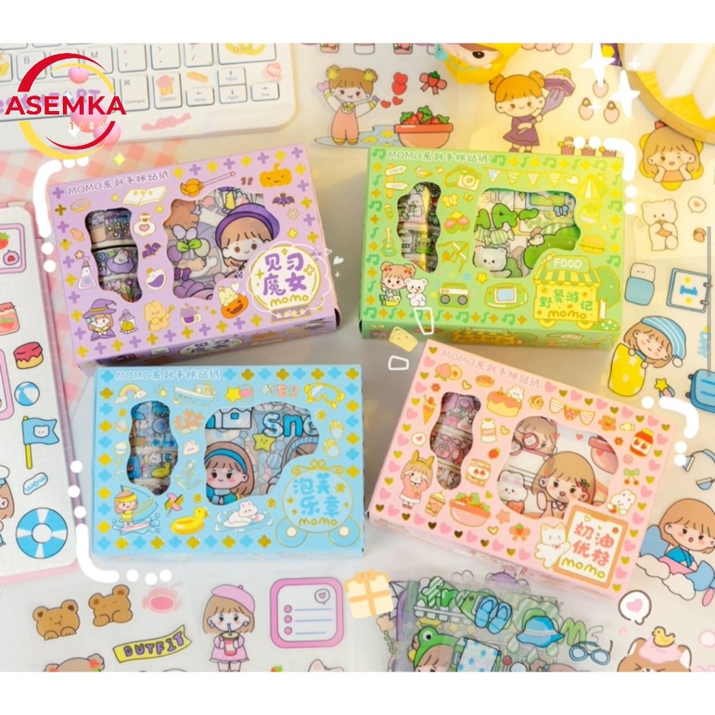 

Kinmo Stiker Momo 2in1 Washi Tape Roll / Washi Tape Roll Masking Sticker / Stiker Momo Hadiah Scrap Book