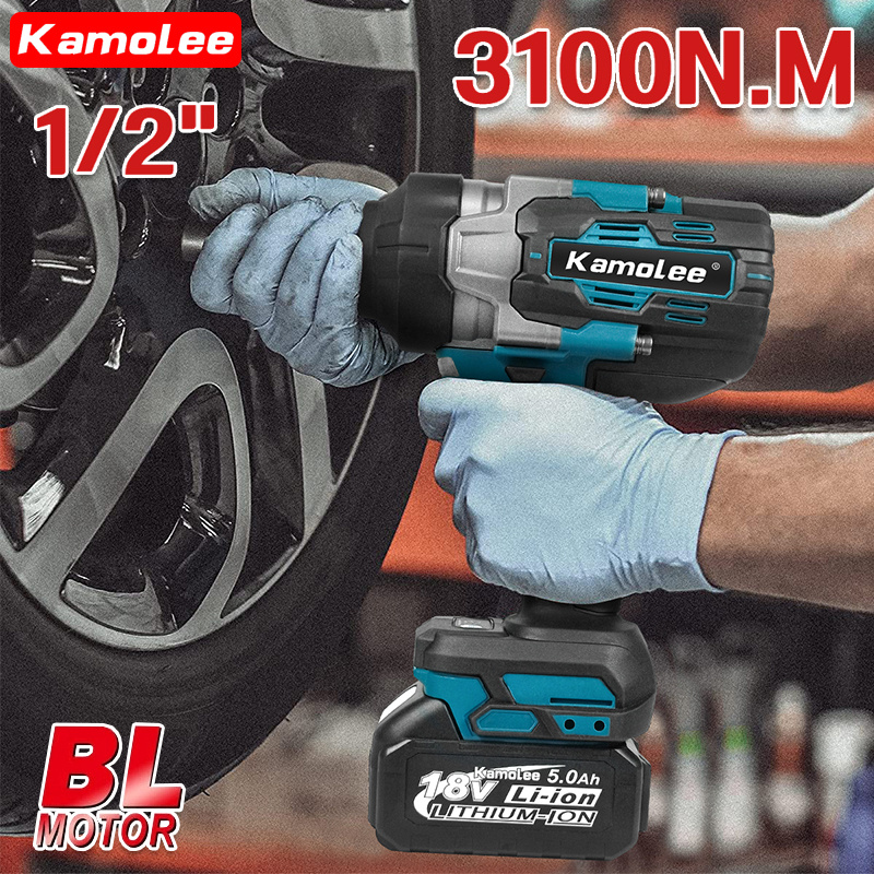Kamolee 1/2" Mesin Bor Impact Baterai Brushless 3100NM Impact Wrench Bisa Bolak Balik Cordless 21V I