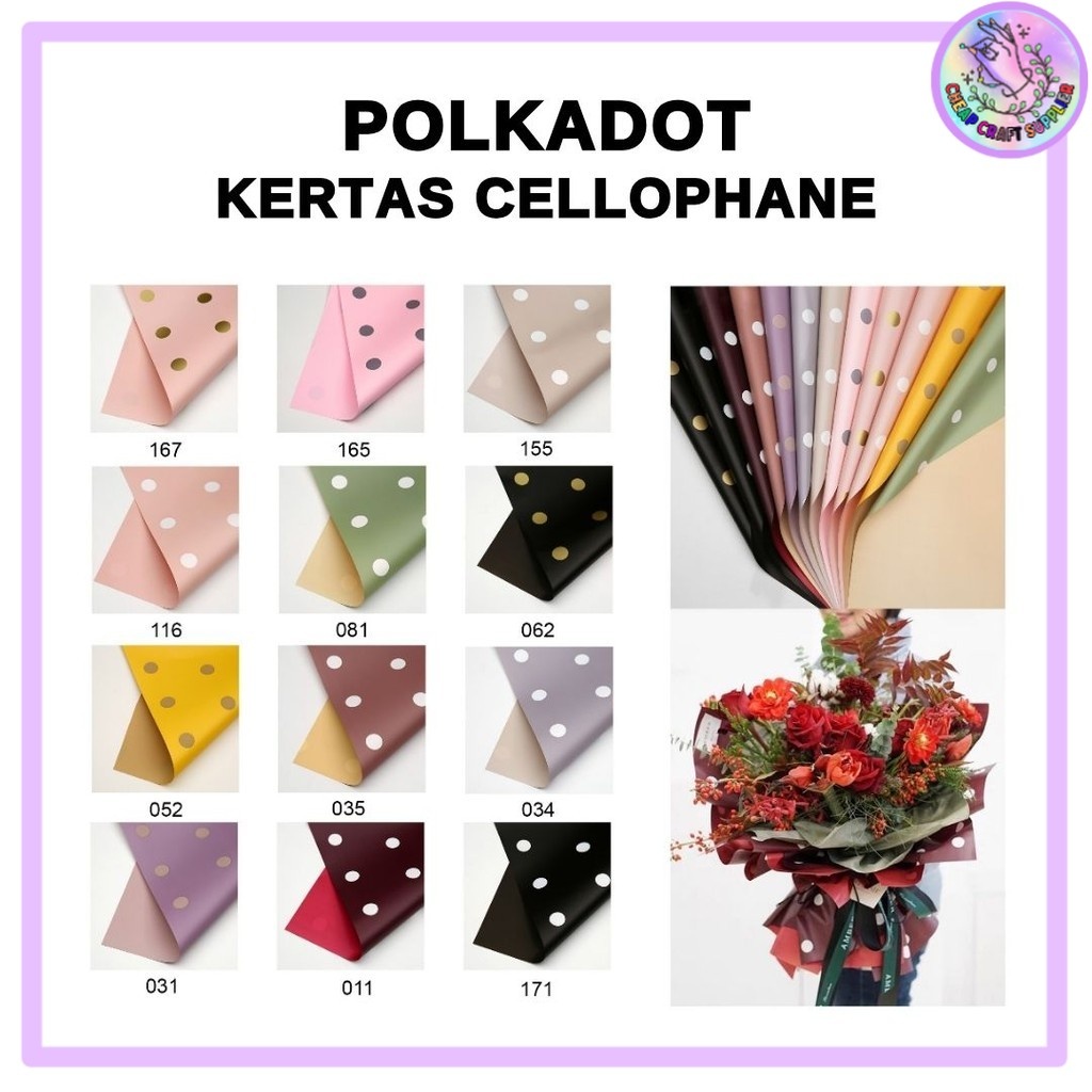 

(20 LEMBAR) Flower Wrapping POLKADOT Cellophane / Kertas Buket Bunga