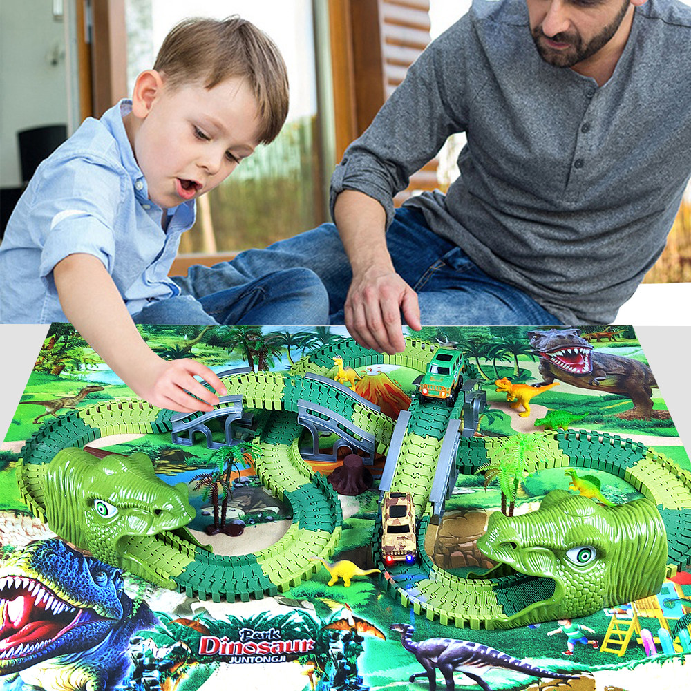 Dinosaur Park carpet Railway Toy Car Track Racing Track Toy Set Race Track Flash Light Car Toys For 