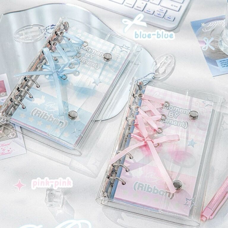 

MINKYS A6 Baby Blue/Pink Ribbon Notebook Planner Yearly Daily Weekly Agenda Book Line Page Photo Book Kawaii School Stationery