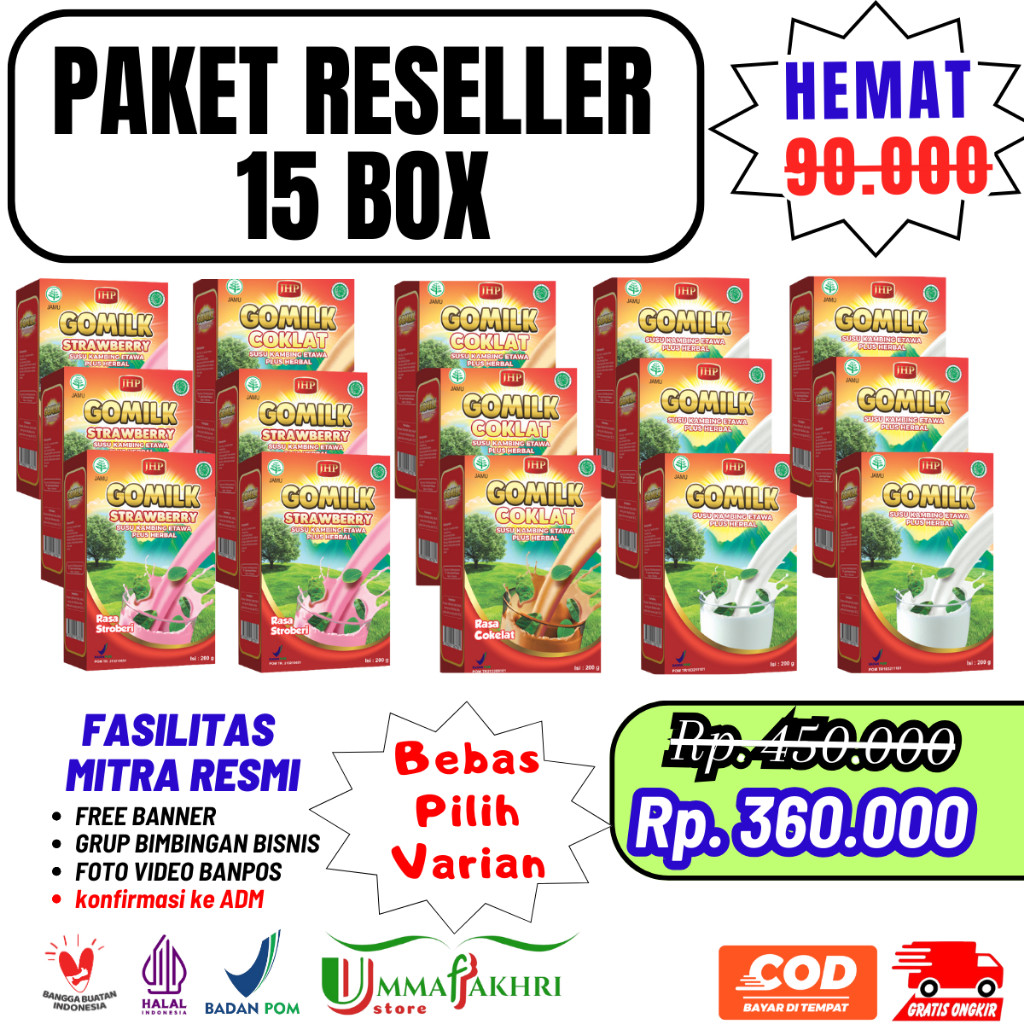 

Promo Gomilk Paket Reseller 15 Box 200gr Susu Etawa Plus Herbal