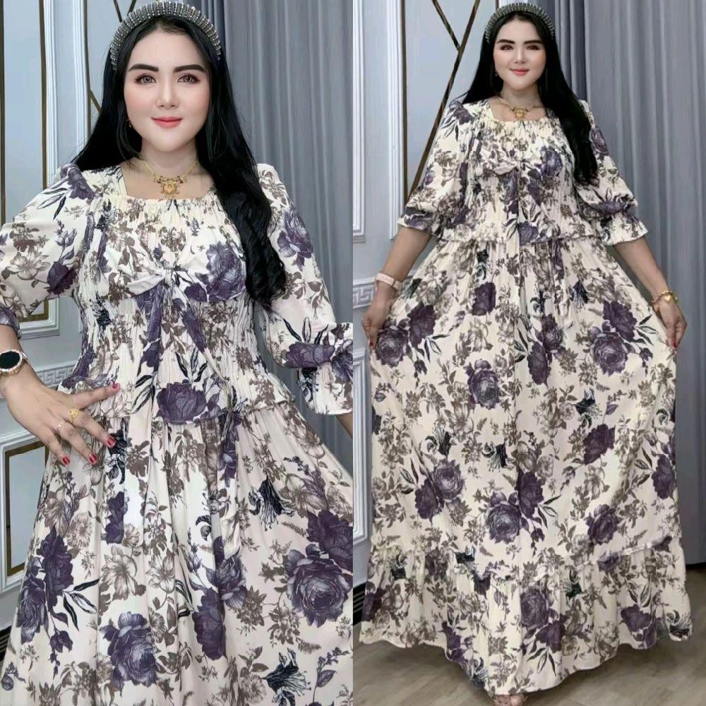 Baju Wanita Semok Pita Ranaga Katun Rayon – Dress Pita Dada, Lengan 7/8, Rempel Bawah