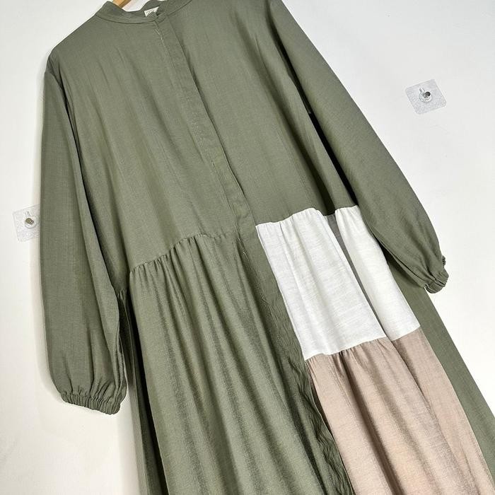 Dmd Apparel - AZZURA LINEN ( Basic Dress Muslim Gamis) Nyaman Wudhu - DEEP SAGE, BIG SIZE