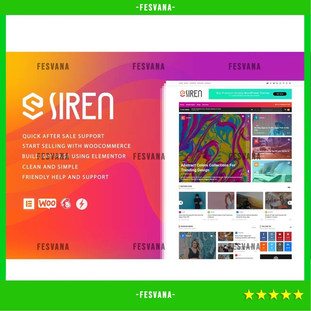 WORDPRESS THEME SIREN - NEWS MAGAZINE ELEMENTOR   D5204 TEMA TEMPLATE WEB BY FESVANA ORIGINAL