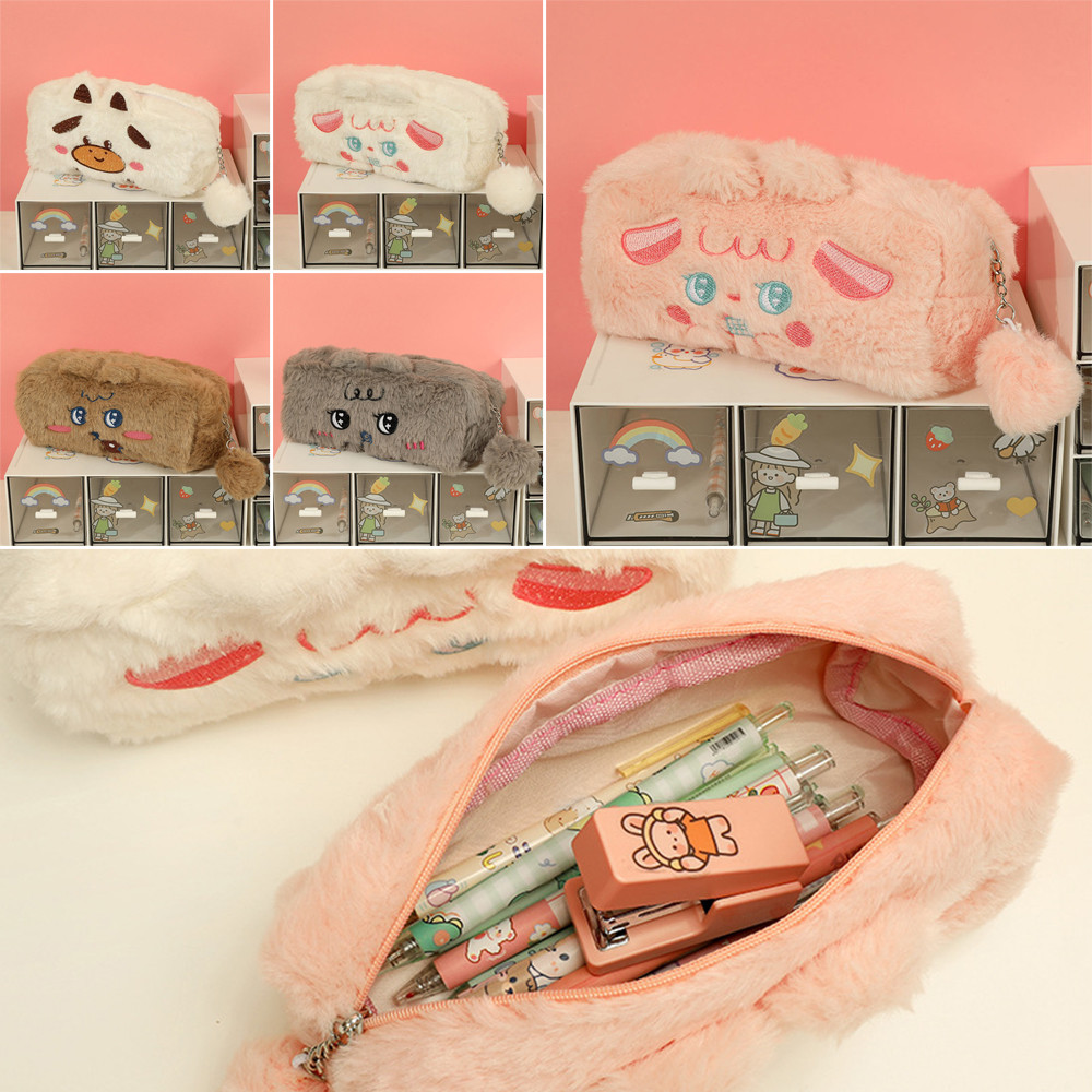 

New Cartoon Pencil Case Stationery Large Capacity Pencil Box Storage Bag Portable Plush Stationery Bag Student