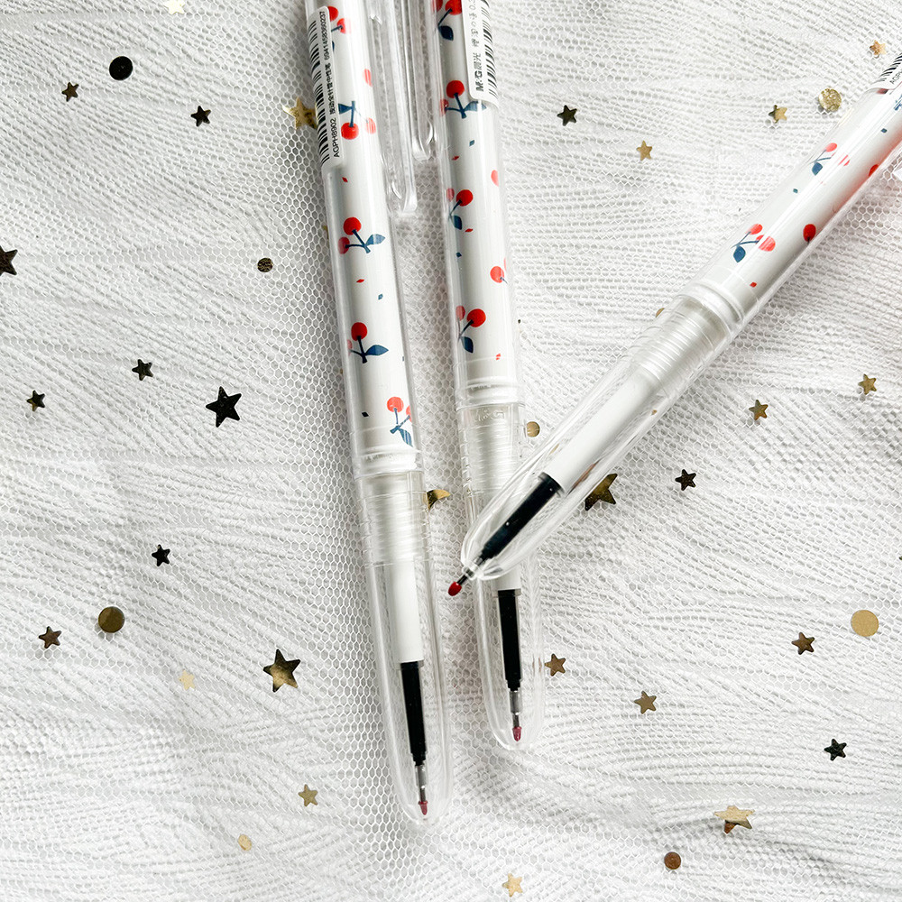 

2pcs Kawaii Fruit Cherry Pens for School Supplies Press Gel Pens Cute Office Assessories Girl Gifts Stationary Pens 0.38mm
