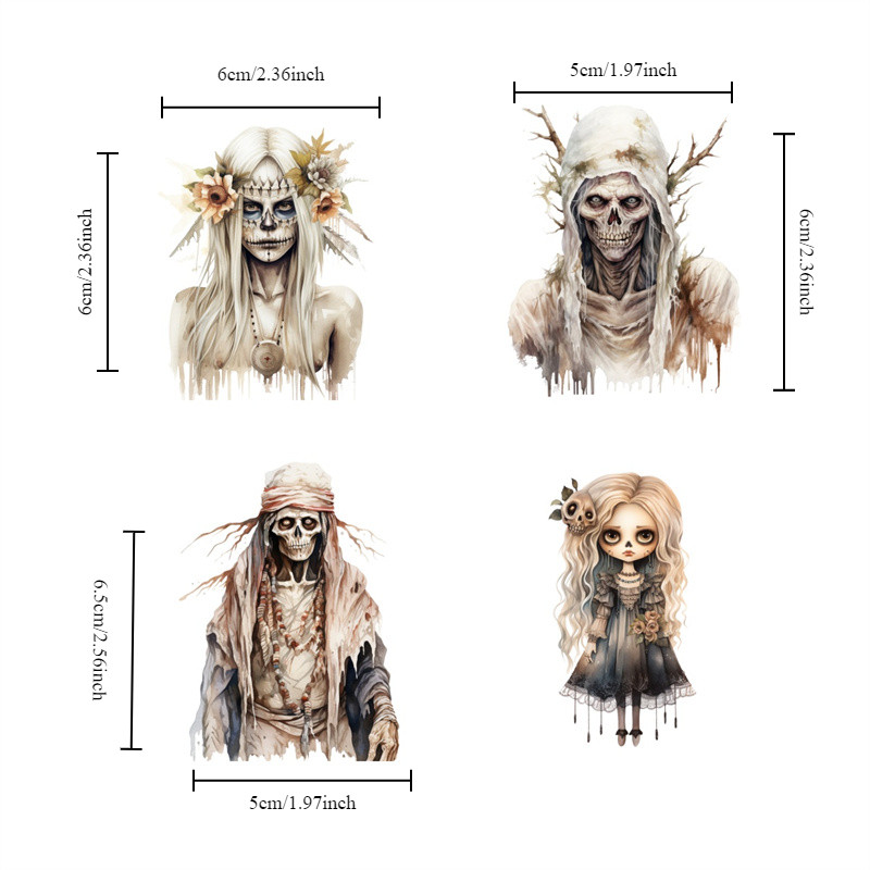 

Cute Watercolor Bohemian Halloween Skull Lady Stickers for Journal Diary Scrapbook Mobile Phone Case Decoration stationary