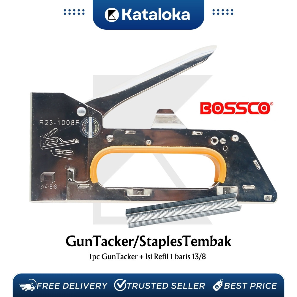 

KATALOKA Staples Tembak Gun Tacker BOSSCO + Isi atau Refil 13/8 Stapler Staples | Stepler Tembak BOSSCO | Stepler Gun BOSSCO | Stapler Tembak | Stapler Gun