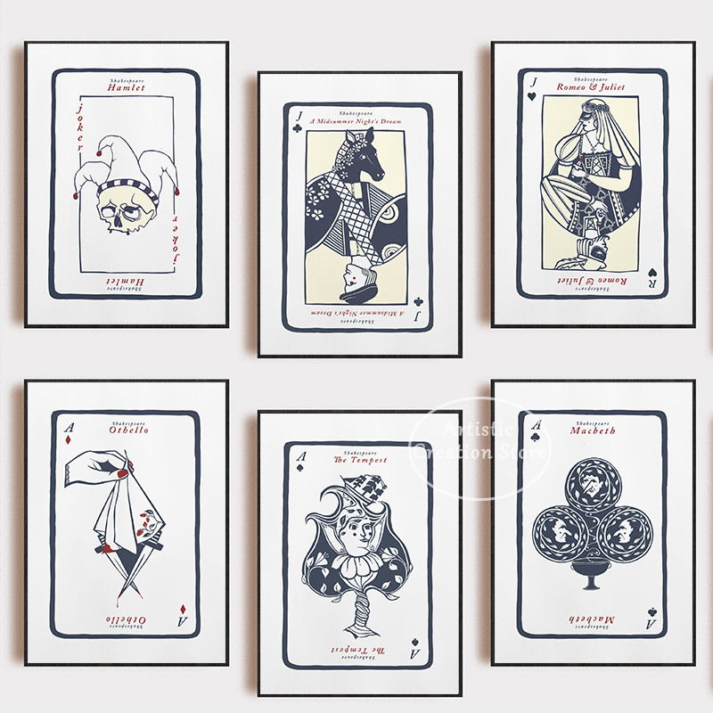 

Shakespeare Inspired Art Print Playing Card Poster Macbeth Othello Card Prints Canvas Painting Wall Picture Reading Room Decor