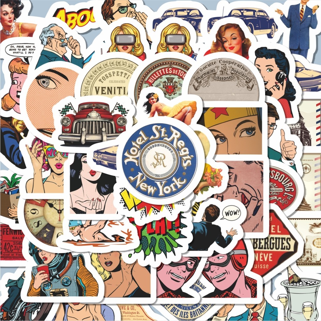 

100PCS Lucu Sticker Graffiti Style Retro Stiker Aesthetic Stiker Anti Air Stikers Berperekat Waterproof sticker decal buat Motor Helm Buku Journal Koper Casing HP Laptop Botol Minum Hadiah anak