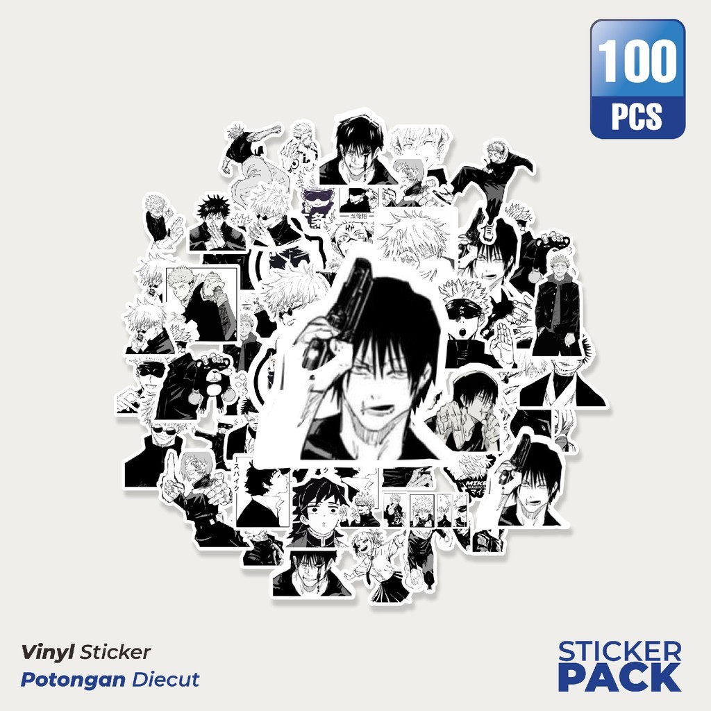 

Stiker Vinyl Stiker Anime Jujutsu Kaisen Black & White Waterproof Aesthetic- Untuk Laptop, Motor, dan Helm - Paper Stationery Pack