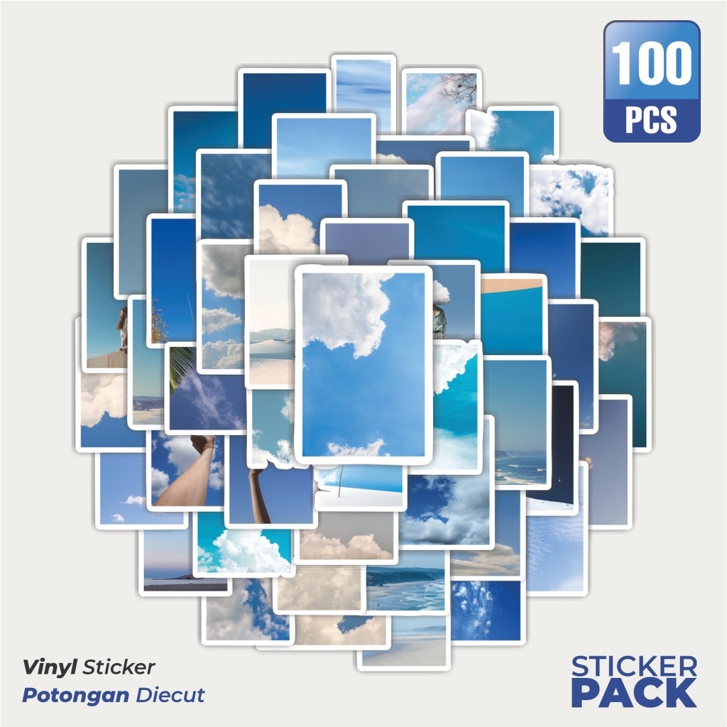 

100 PCS STIKER INS Biru Langit Berbintang Sticker Waterproof Aesthetic- Untuk Laptop, Motor, dan Helm - Paper Stationery Pack