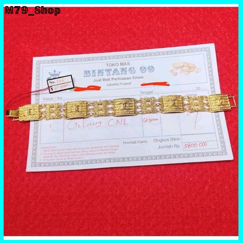 gelang tangan hong kong emas gold asli 24k kadar 18,7 anti karat ada surat dapat dompet bisa COD