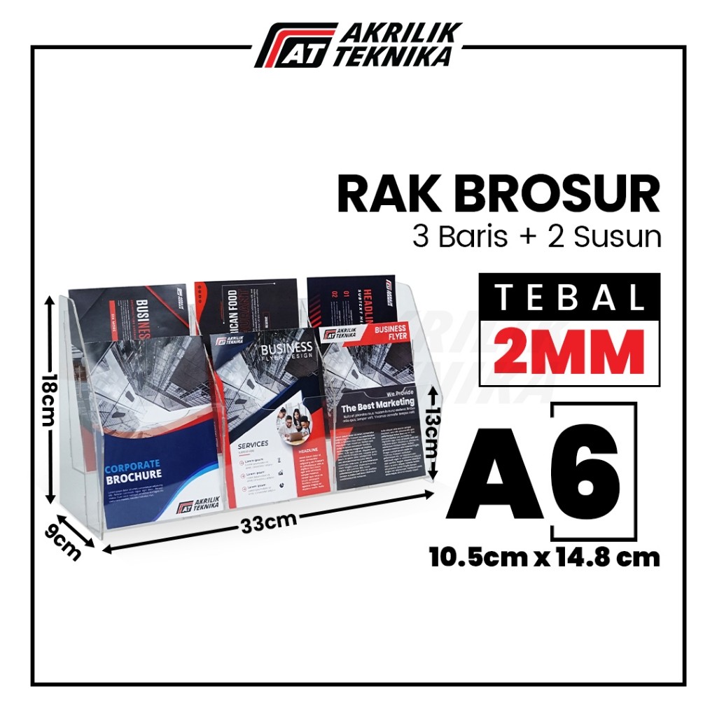 

Rak Brosur A6 2 Susun 3 Baris Akrilik / Display Menu Meja / Acrylic Flyer Holder