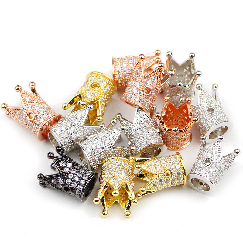 

4pcs Crown Copper Spacer Beads 12*8mm Micro Pave White Zircon Charms Gold Color Loose beads Jewelry Bracelet Making DIY Findings