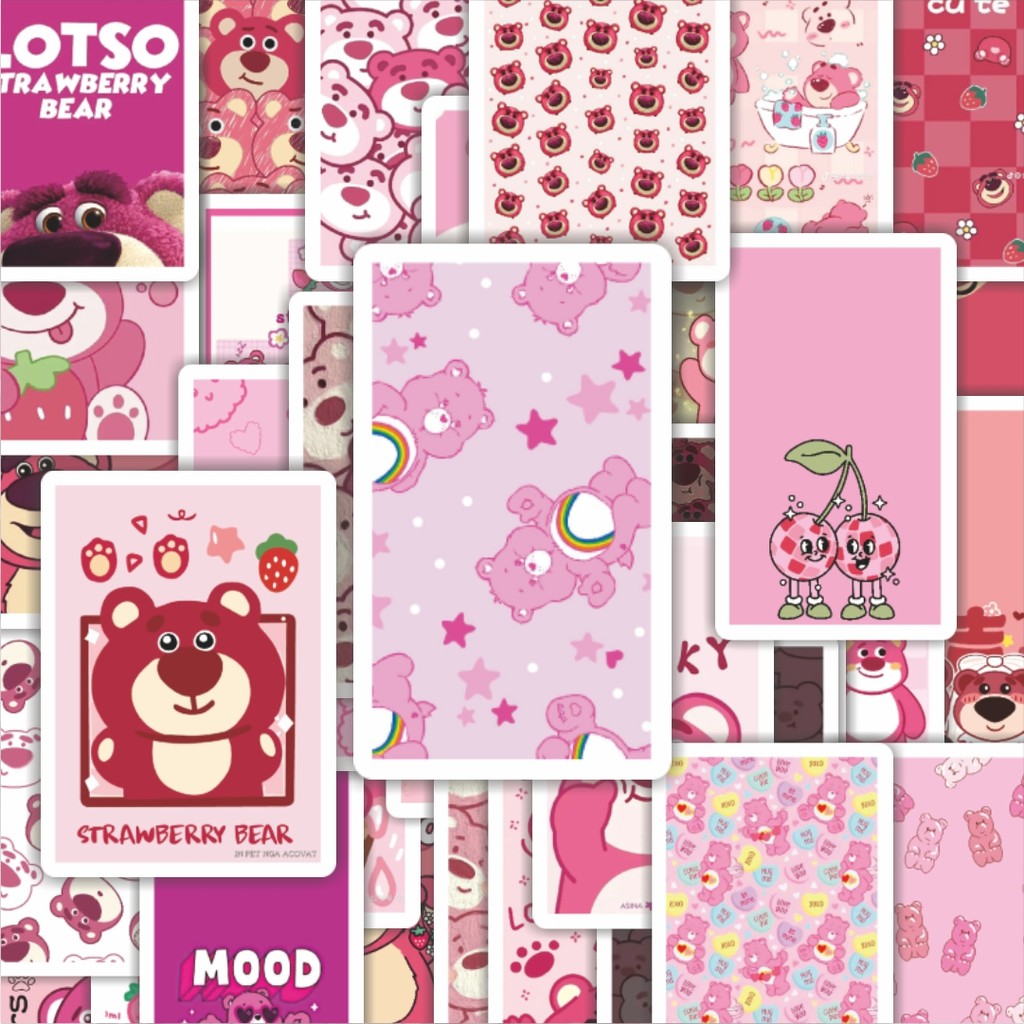 

100PCS Lucu Stiker Lotso Strawberry Stiker Aesthetic Stiker Anti Air Stikers Berperekat Waterproof sticker decal buat Motor Helm Buku Journal Koper Casing HP Laptop Botol Minum Hadiah anak