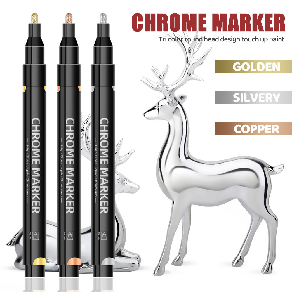 

1/3/5 Pcs Chrome Mirror Marker Pen 2mm DIY Reflective Paint Pens Permanent Gold Silver Copper Marker Model Painting Marking