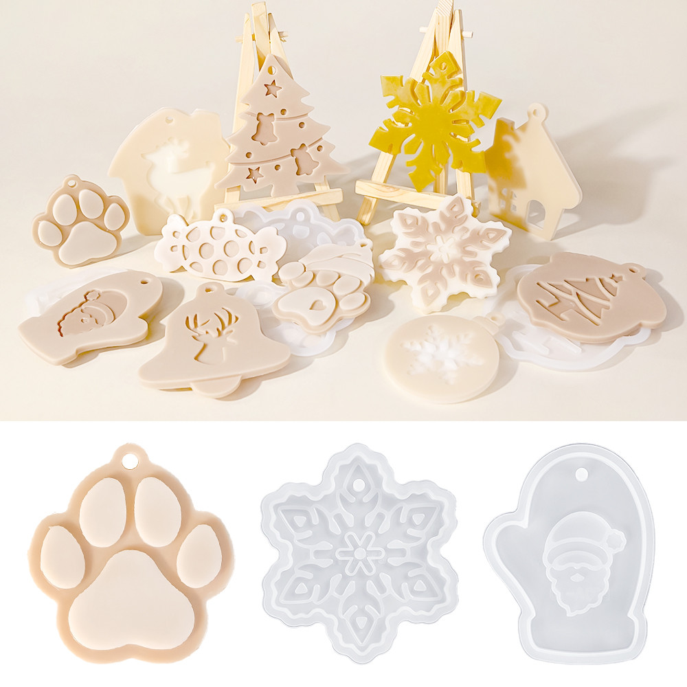 

SZ065 DIY Pendant Fragrant Gypsum Mold 12 Styles Snowflake Santa Claus Silicone Resin Molds For Making Car Jewelry