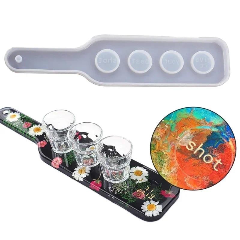 

Shot Glass Serving Tray DIY Epoxy Resin Art Silicone Casting Mold, 4 Holes Board Beer Flight Paddle Holder Wine Whiskey Tasting