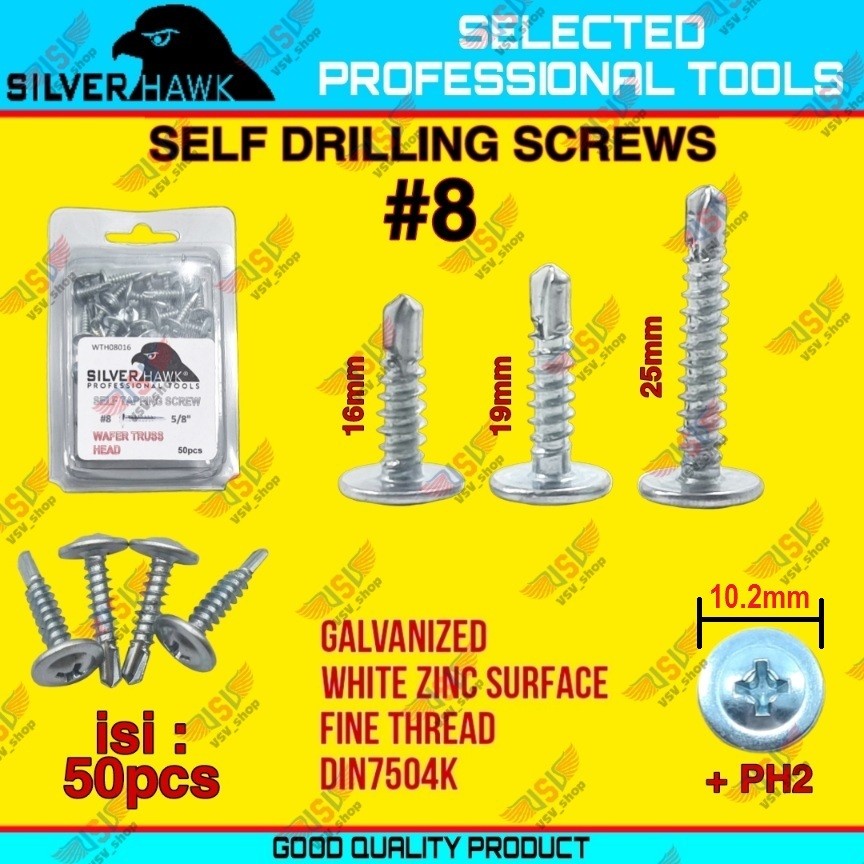 Sekrup Roofing Baja ringan Truss Head SilverHawk SDS Sekrup Wafer Head