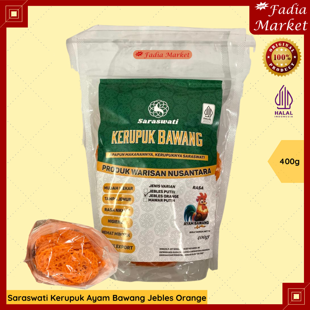 

Saraswati Kerupuk Ayam Bawang Jebles Orange Mentah Tinggal Goreng 400g