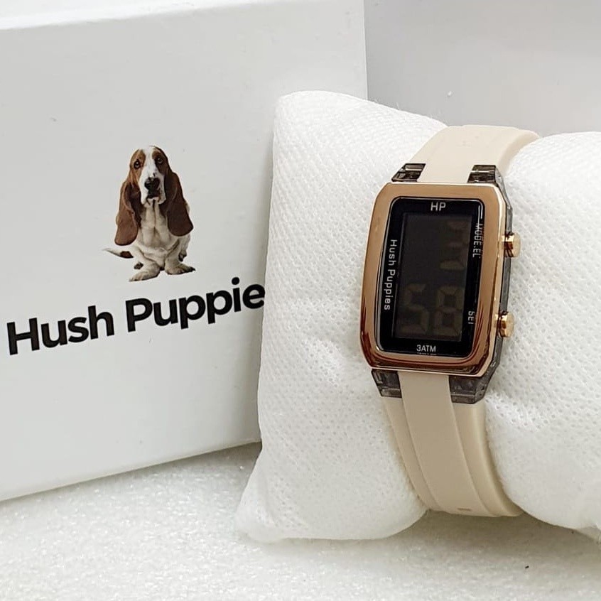 ( BISA COD ) JAM TANGAN WANITA HUSH PUPPIES DIGITAL 9346 / 9366 RUBBER  BODY KAPSUL TALI KARET INCLU