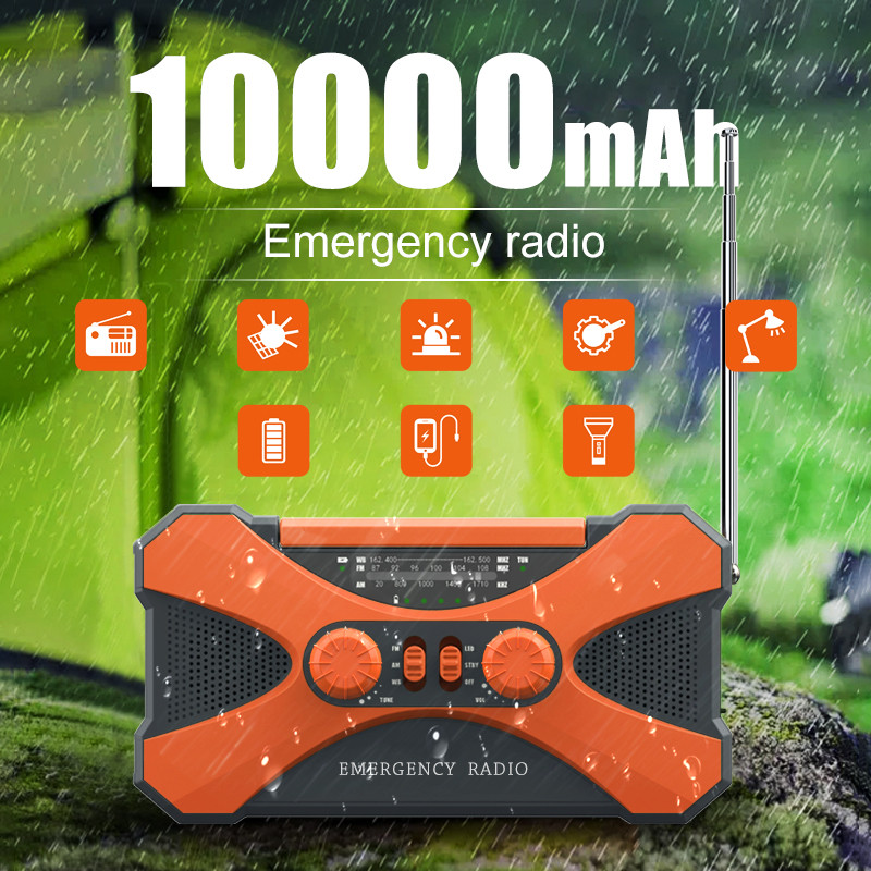 10000mAh Emergency Radio, Solar Hand Crank Radio, Portable AM/FM/NOAA Weather Radio with Cell Phone 