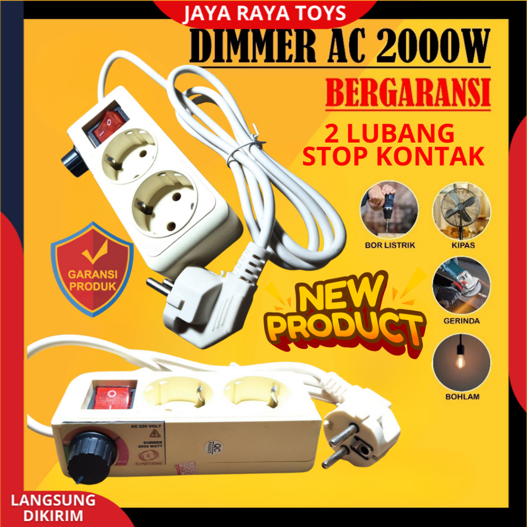 Dimmer AC 2000 Watt 2 Lubang Pengatur Kecepatan Bor, Gerinda pengatur cahaya lampu Pijar JRT