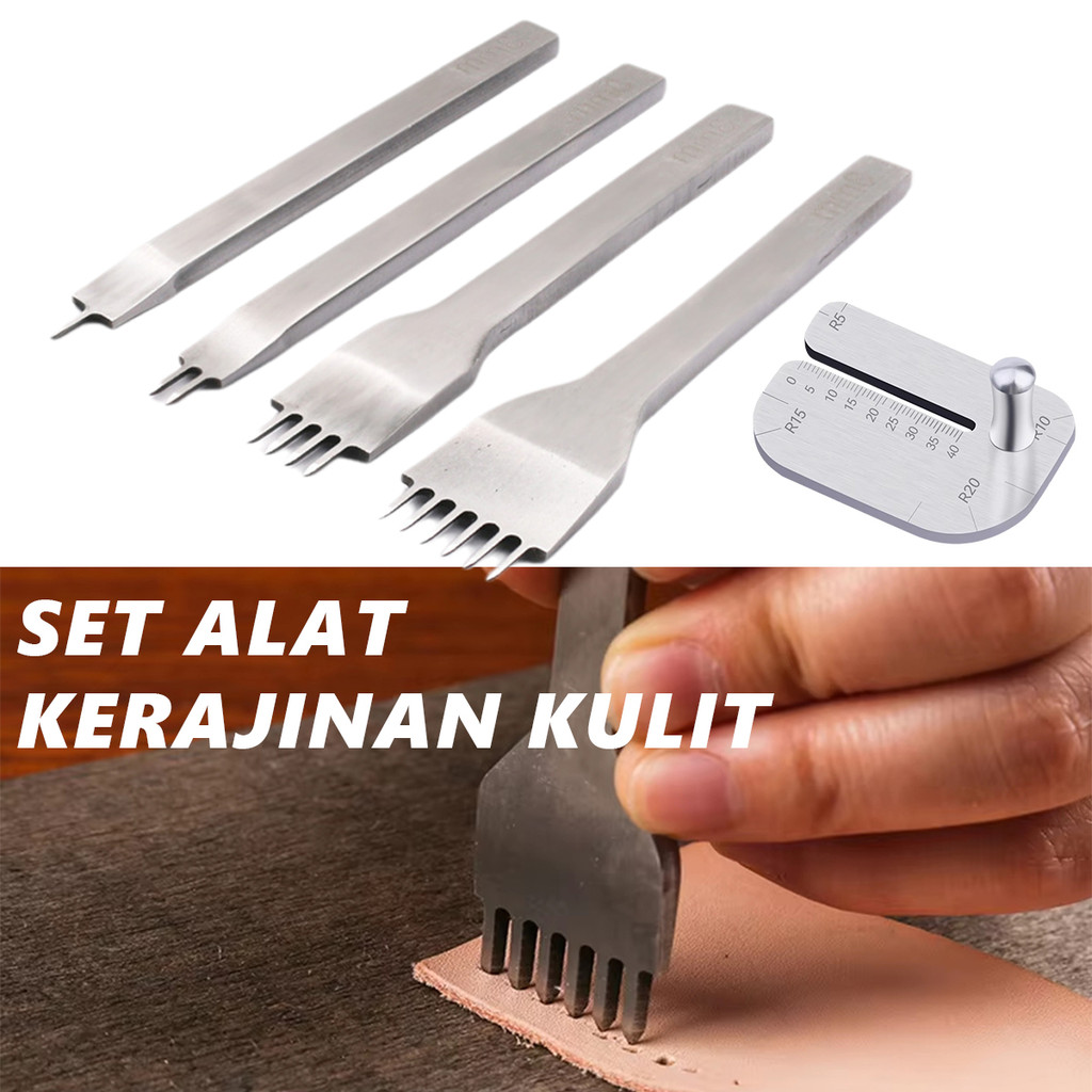 

4 Tipe Alat Pembolong Pelubang Pemotong Silver Stainless steel Plong Kulit 1246 Plong Punches Stitching Tool