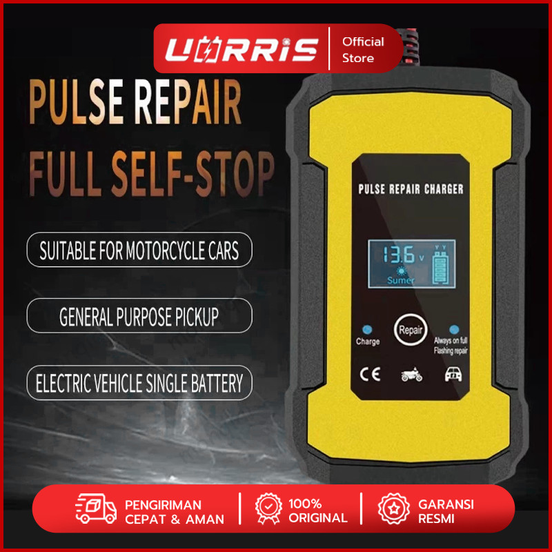 Uorris Charger Aki Motor Charger Aki Mobil Intelligent Battery Charger Aki Mobil 12V 6A  Charger Aki