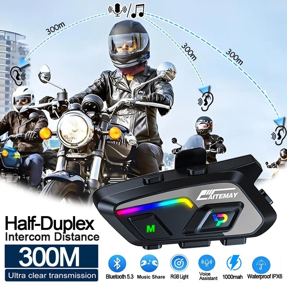 300M Half Duplex Motorcycle Helmet Intercom Headset Bluetooth V5.3 Voice Assistant Headphone 1000mah