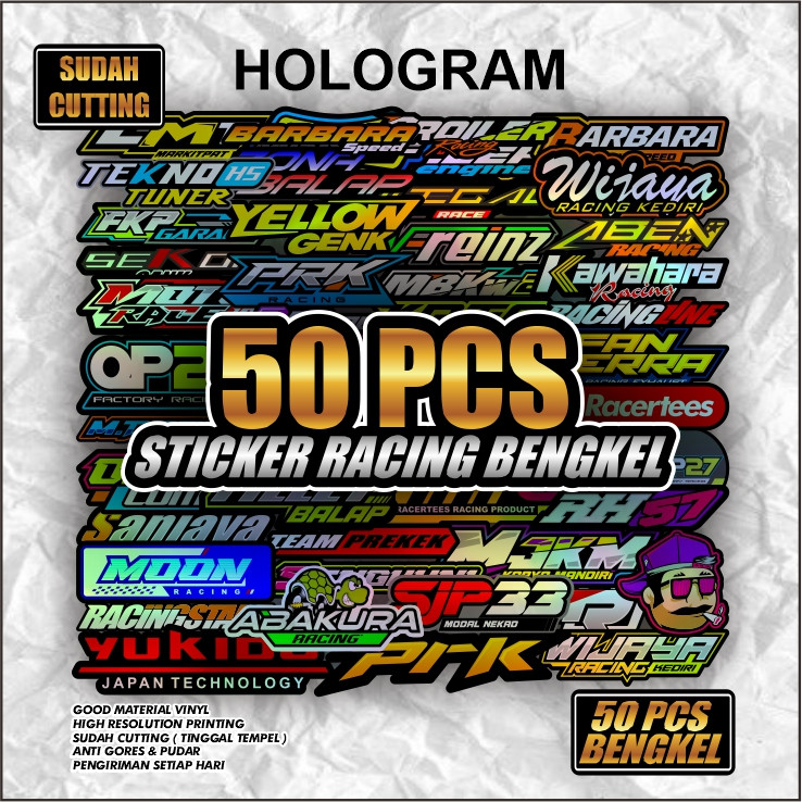 Isi 50 Lembar Sticker Racing Hologram Sticker Pack Sticker Sponsor Racing Sticker Motor Sticker Keci