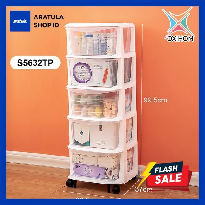 

Oxihom Lemari Plastik Susun Laci Plastik Lemari Pakaian Storage Box Mainan - S5632 Transparent Putih
