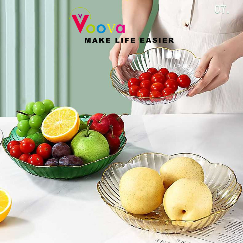 Voova Piring Hias/ Piring Buah Transparan/ Piring Makanan Penutup Permen Kristal Transparan Wadah