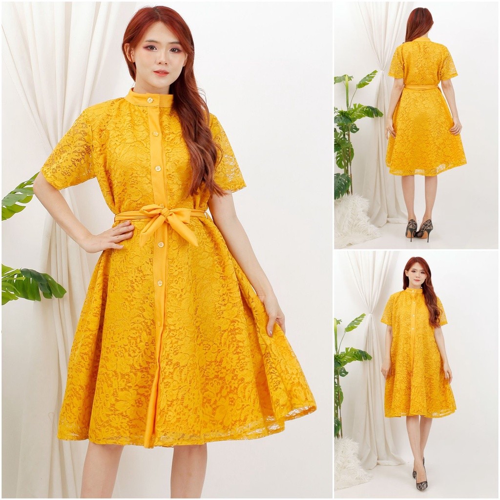 Dress Clara Brukat Midi / Dres Pesta Brokat / Dress Gereja Natal / Dress Brukat Corneli Premium / Dr