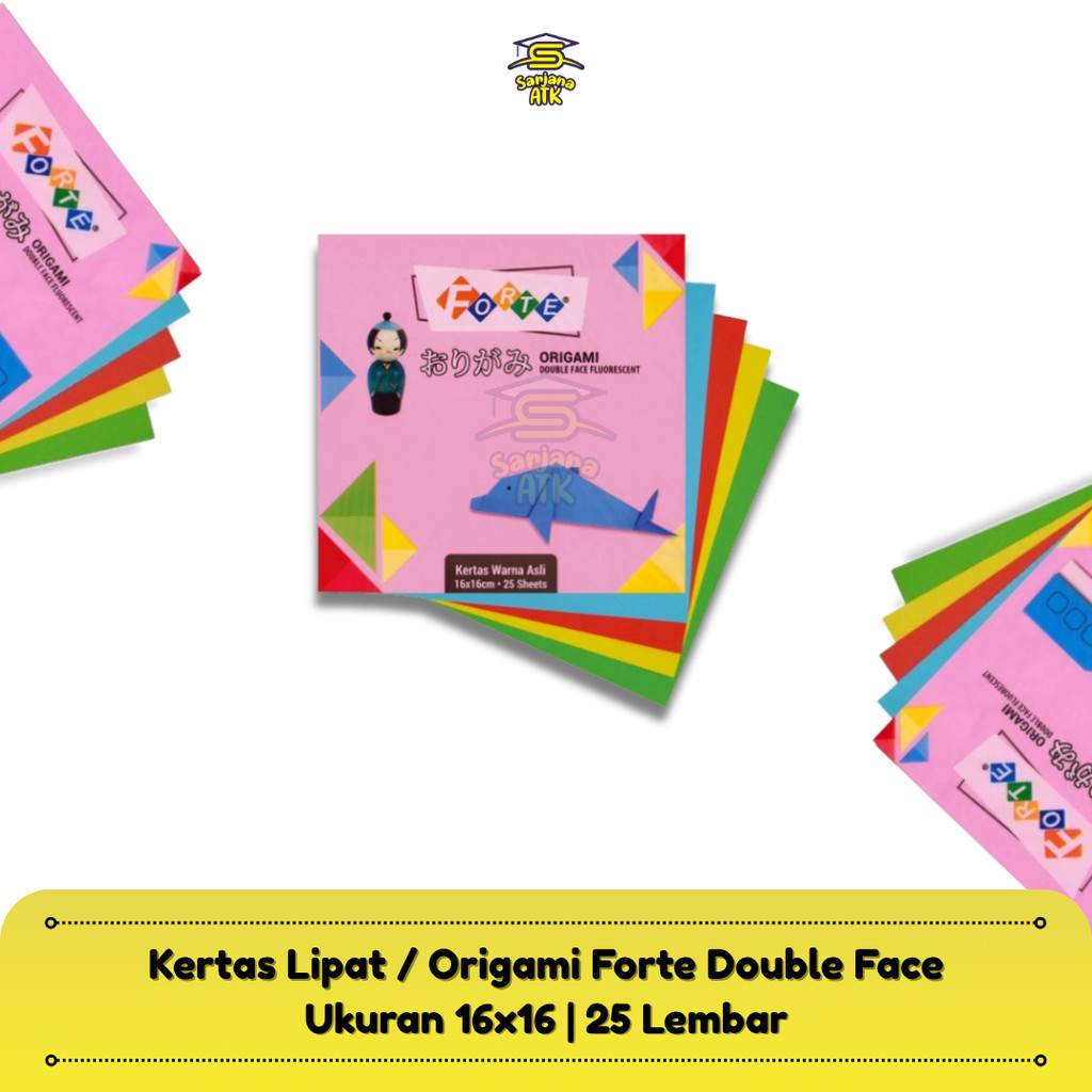 

(25 lembar) Kertas Lipat / Origami FORTE Double Face Ukuran 16x16