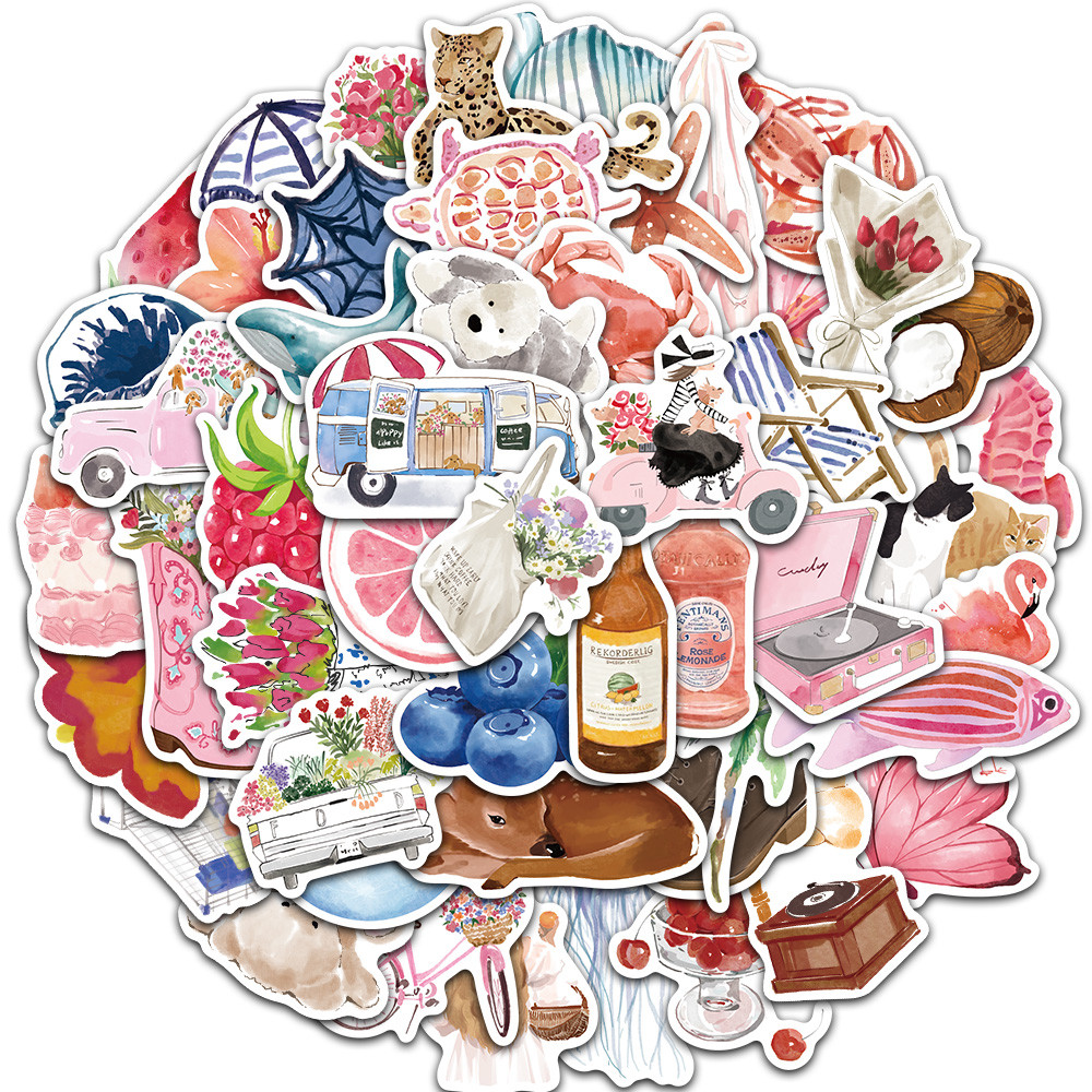 

50PCS Cartoon Fun Watercolor Diary Graffiti Stickers Scrapbook Phone Notebook Guitar Skateboard Water Cup Waterproof Decoration