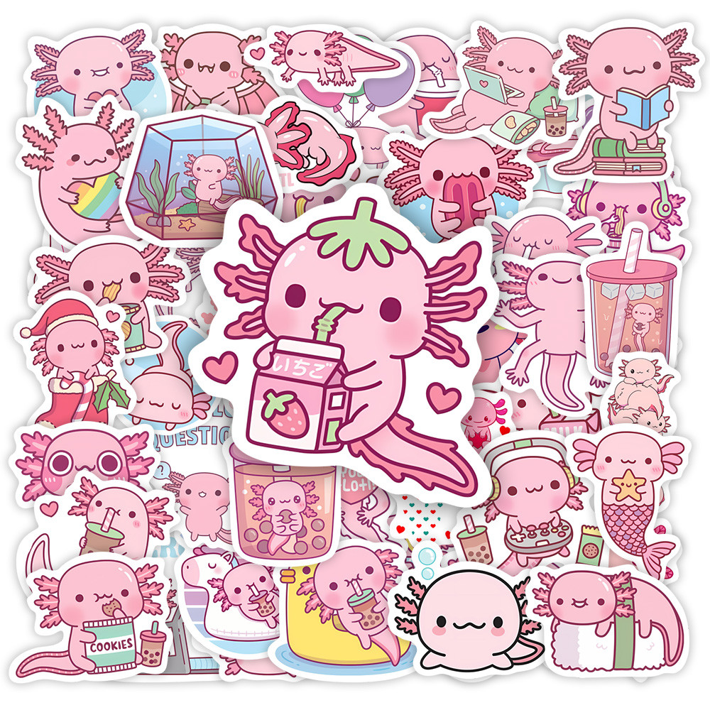 

Kawaii Cartoon Axolotl Stickers Cute Animal Kids DIY Toy Gift Graffiti Decal for Phone Luggage Laptop Scrapbook Waterproof