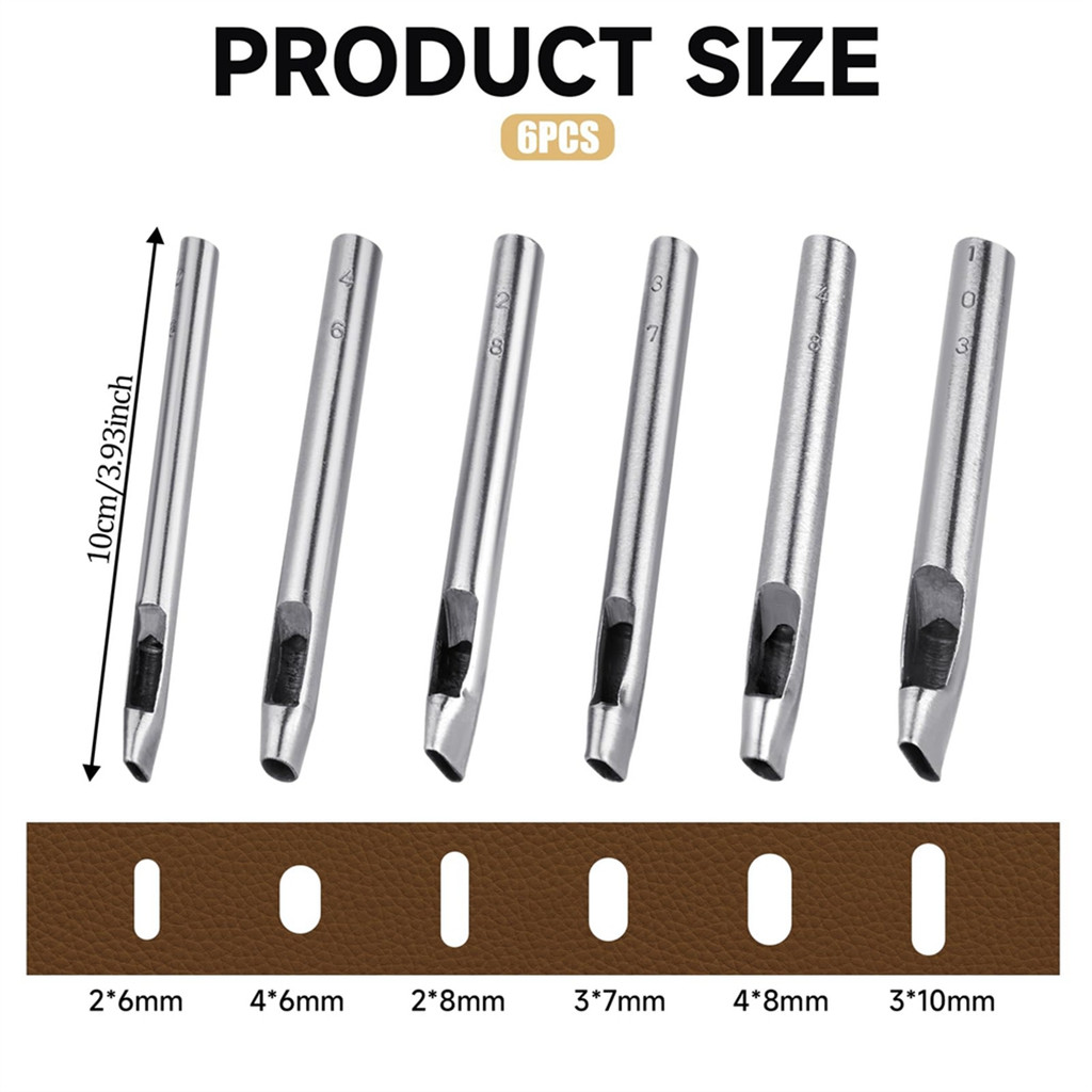 

6 Sizes Oval Hole Punch for Leather 6mm-10mm Hollow Leather Crafting Hand Punching Tool Kit for Leather Crafting ZJY