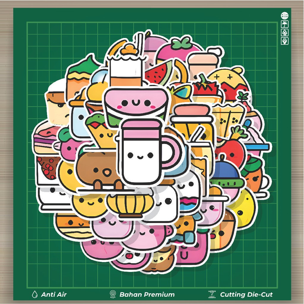 

HOT 50 PCS STIKER Stiker Cartoon Food Exquisite and Cute [Makanan Kartun Indah dan Lucu] Stiker Fashion Cars Decal Dingin Kartu Album Custom Vinyl Anti Air- Sticker Aesthetic Buku Journal Koper Casing HP Tablet Laptop Helm Motor Botol Minum