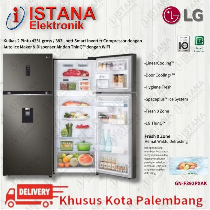 LG KULKAS 2 PINTU 423 LITER INVERTER ICE MAKER & DISPENSER GN-F392PXAK