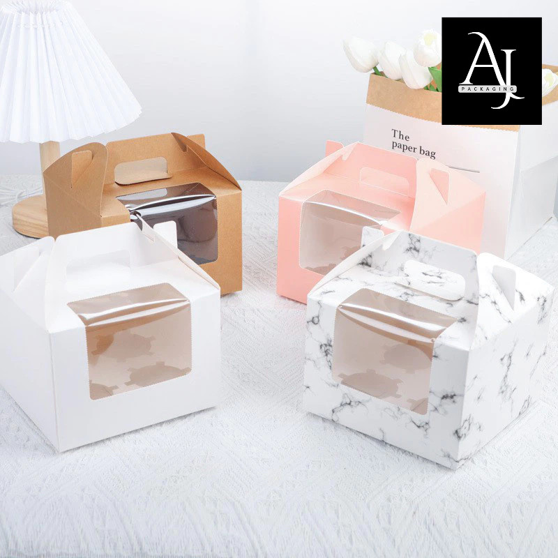 

Gable Box Window Kotak Kue Muffin Cupcake Box Isi 2 / 3 / 4 / 6 Sudah Termasuk Tray Ada Pegangan