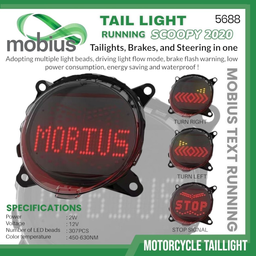 Lampu Stoplamp SCOOPY New 2020 MOBIUS 5688 Model Text Running