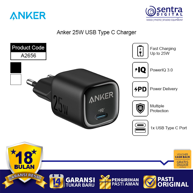 Anker 25 Watt Wall Charger USB Type C Adaptor Cas Fast Charging 25W PowerIQ 3.0 Power Delivery for S