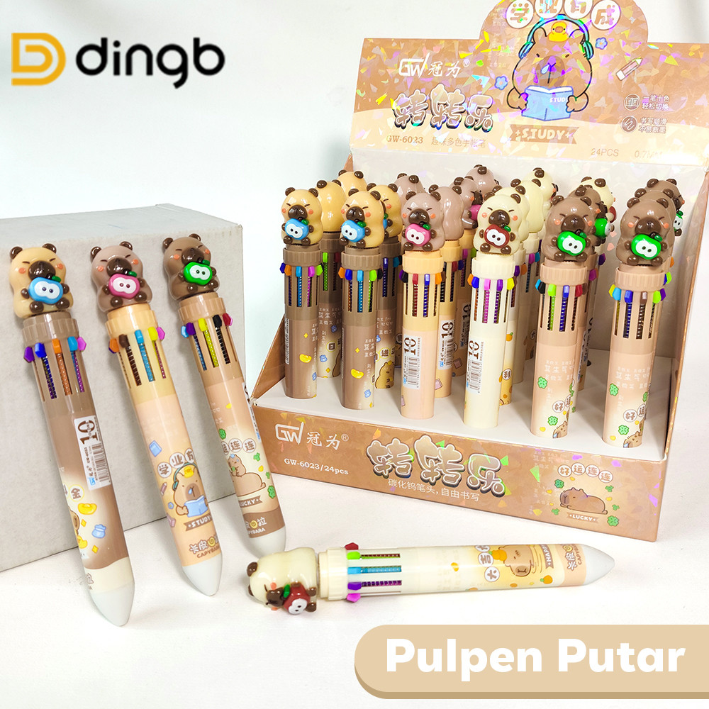 

DINGB Pulpen 10 Warna Capybara Lucu Bisa Diputar – Bolpen Anak Sekolah 3D Imut GW-6023