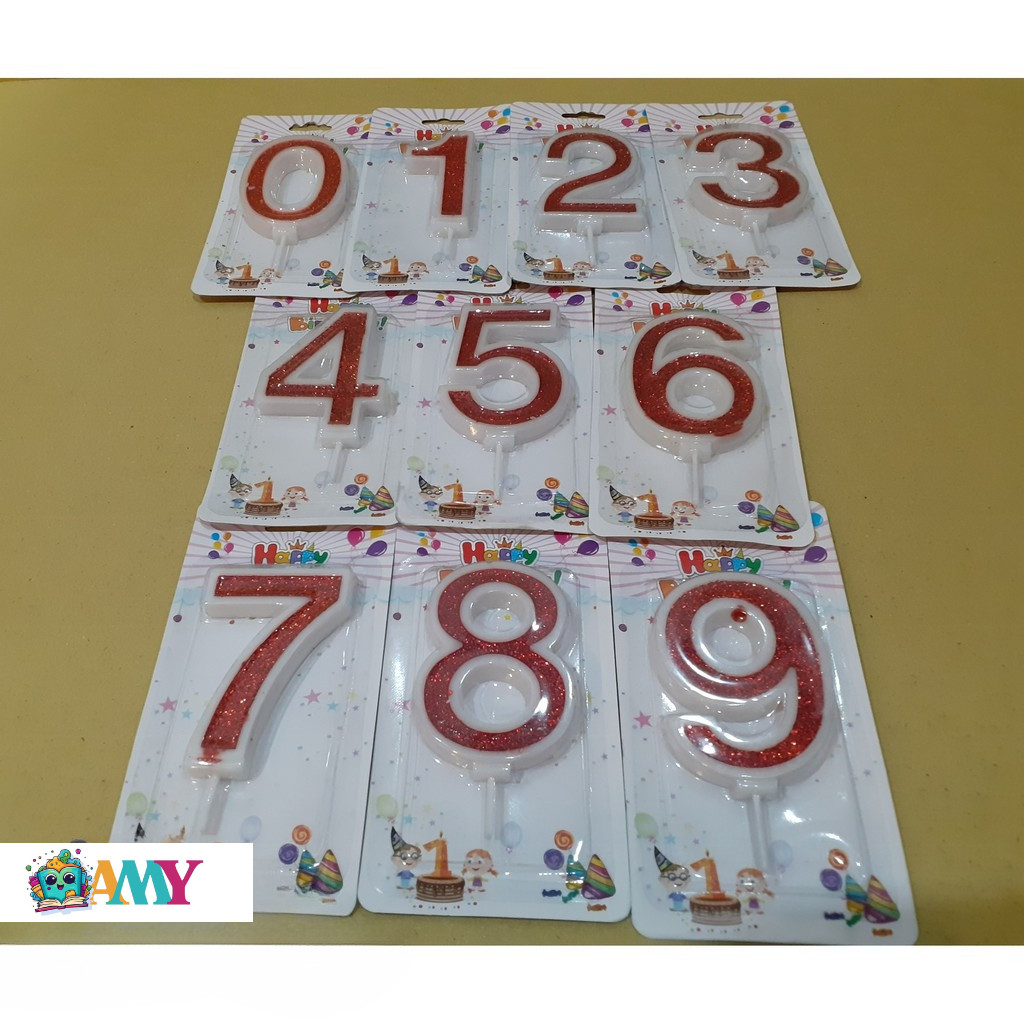 ULTAH LILIN BLING-BLING MERAH10CM AMY STASIONARY