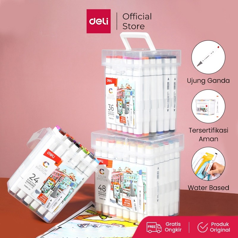 

Deli Spidol 24/36/48/60 Warna dengan Ujung Tip Ganda Desain Profesional 70801