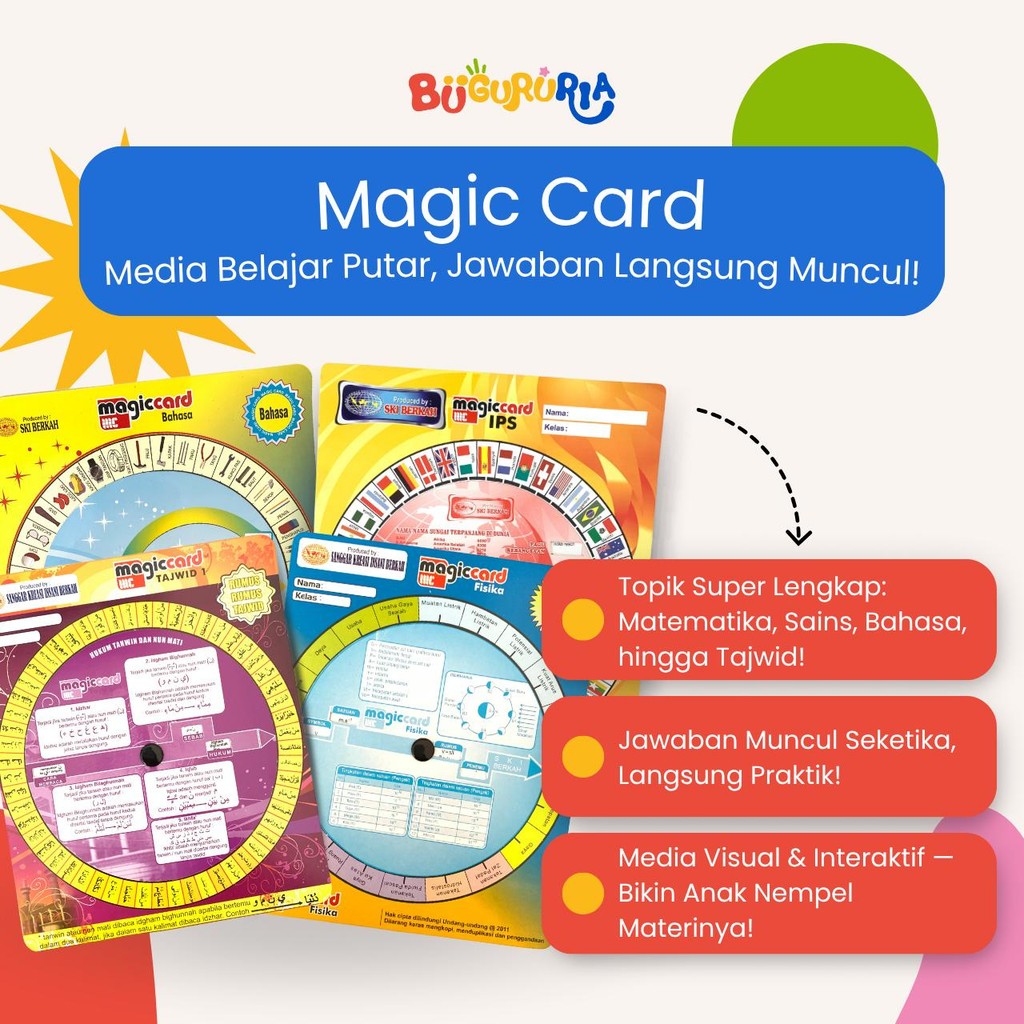 Bu Guru Ria - Magic Card Media Belajar Interaktif — Alat Belajar Putar, Matematika, Bahasa Inggris, 