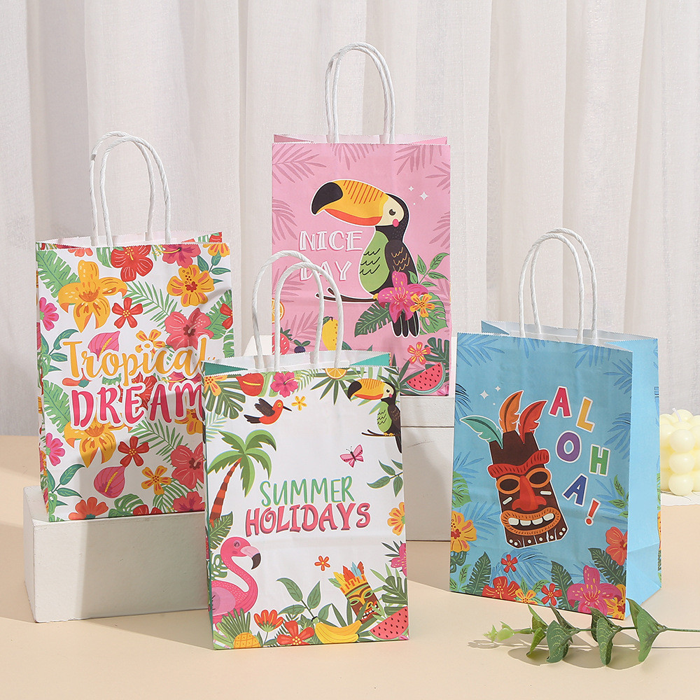 

4pcs Torpil Hawaiian Theme Paper Gift Packing Bag Aloha Flamingo Candy Bag for Summer Beach Birthday Wedding Party Decoration